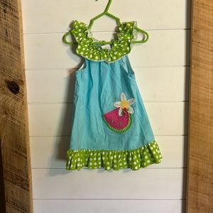 The Bailey Boys Blue White Pink Green Watermelon Ruffled Dress Size 4